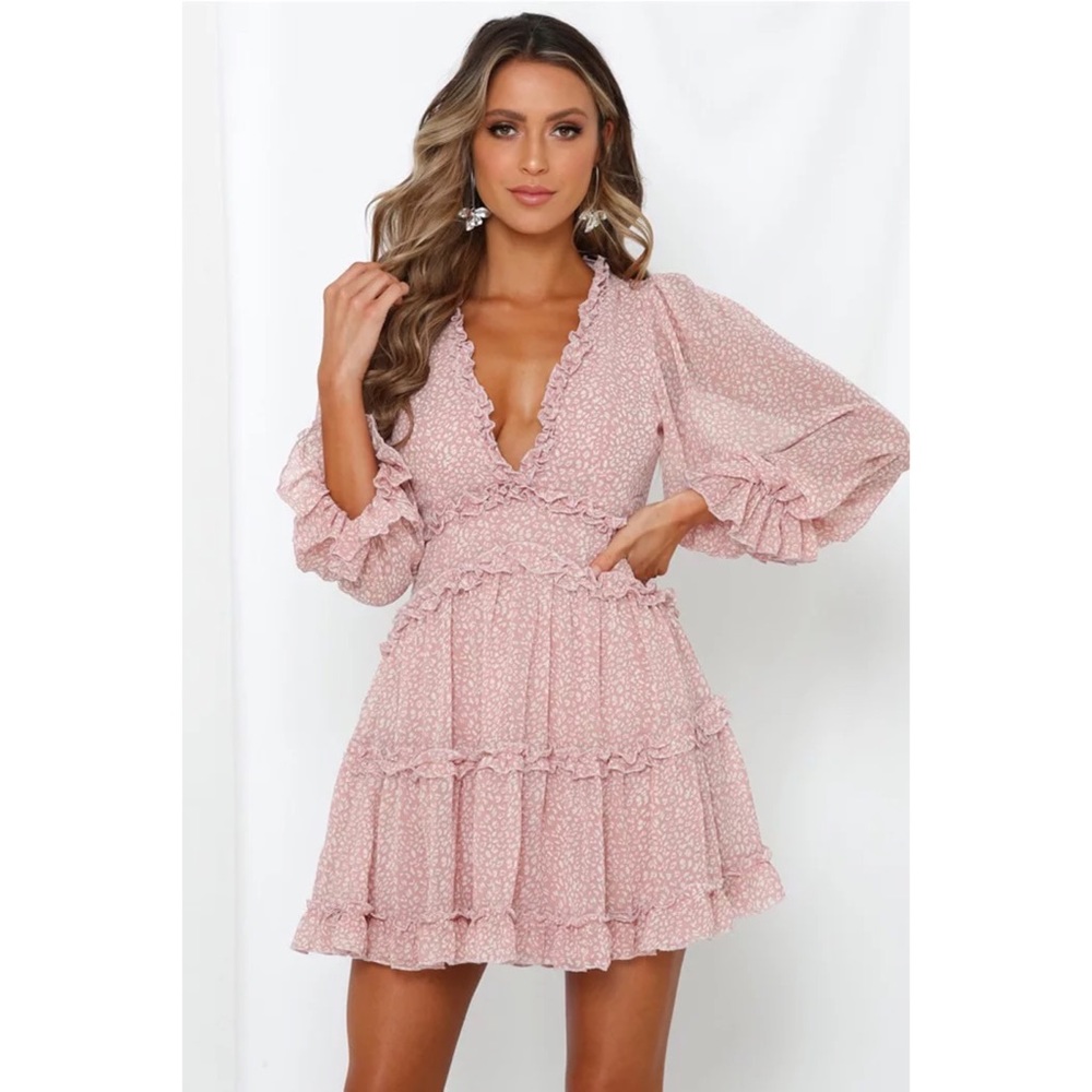 Pink Chiffon Ruffle Open Back Mini Dress - Picture 6 of 8